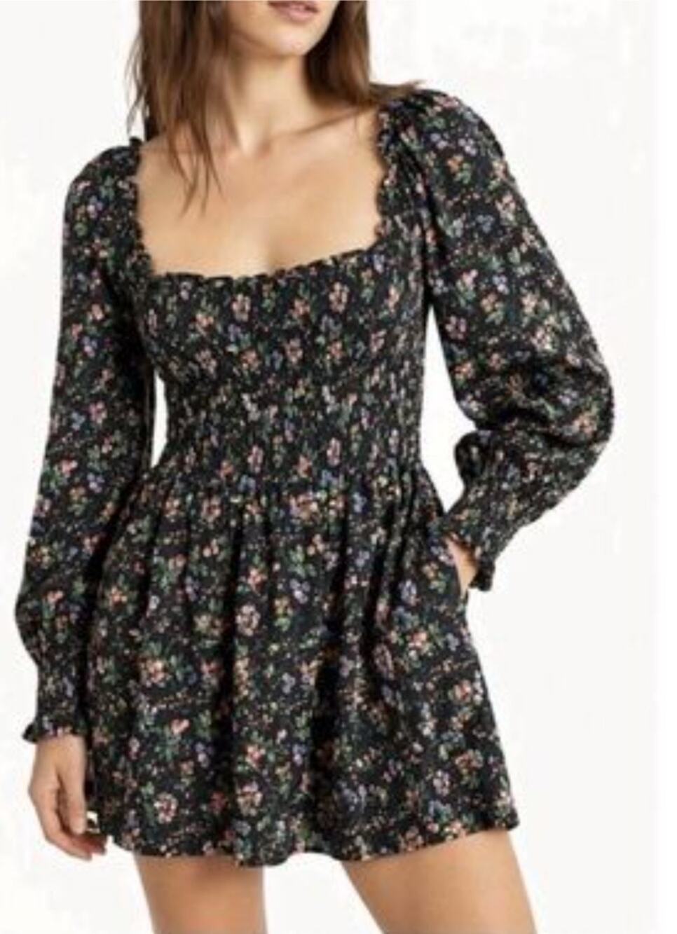 Hill House Norah Nap Black Pink Floral Mini Dress XL